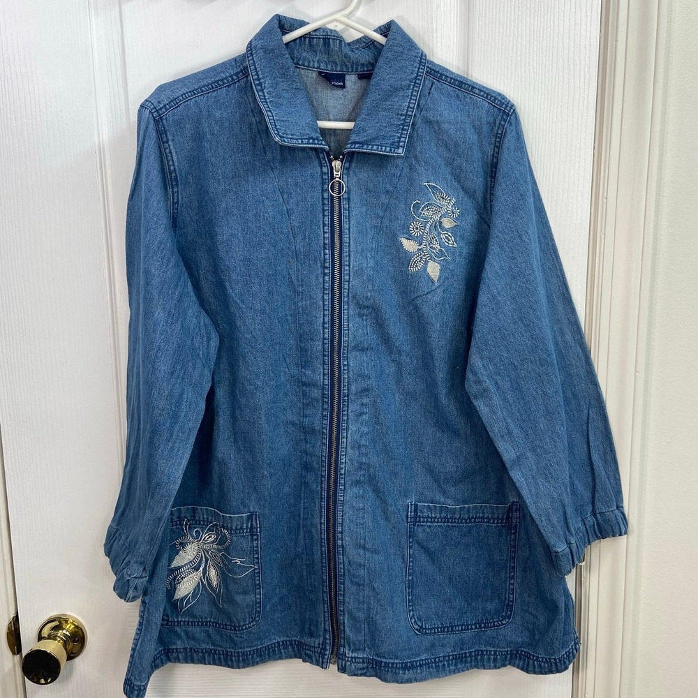 Vintage Basic Editions blue embroidered metallic full zip cotton jacket retro 2X